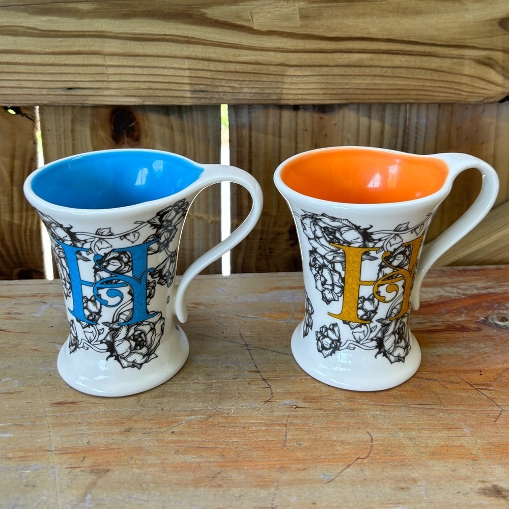 Set of 2 Cypress Home Initial H Monogram Coffee Mugs Tea Cups 9oz